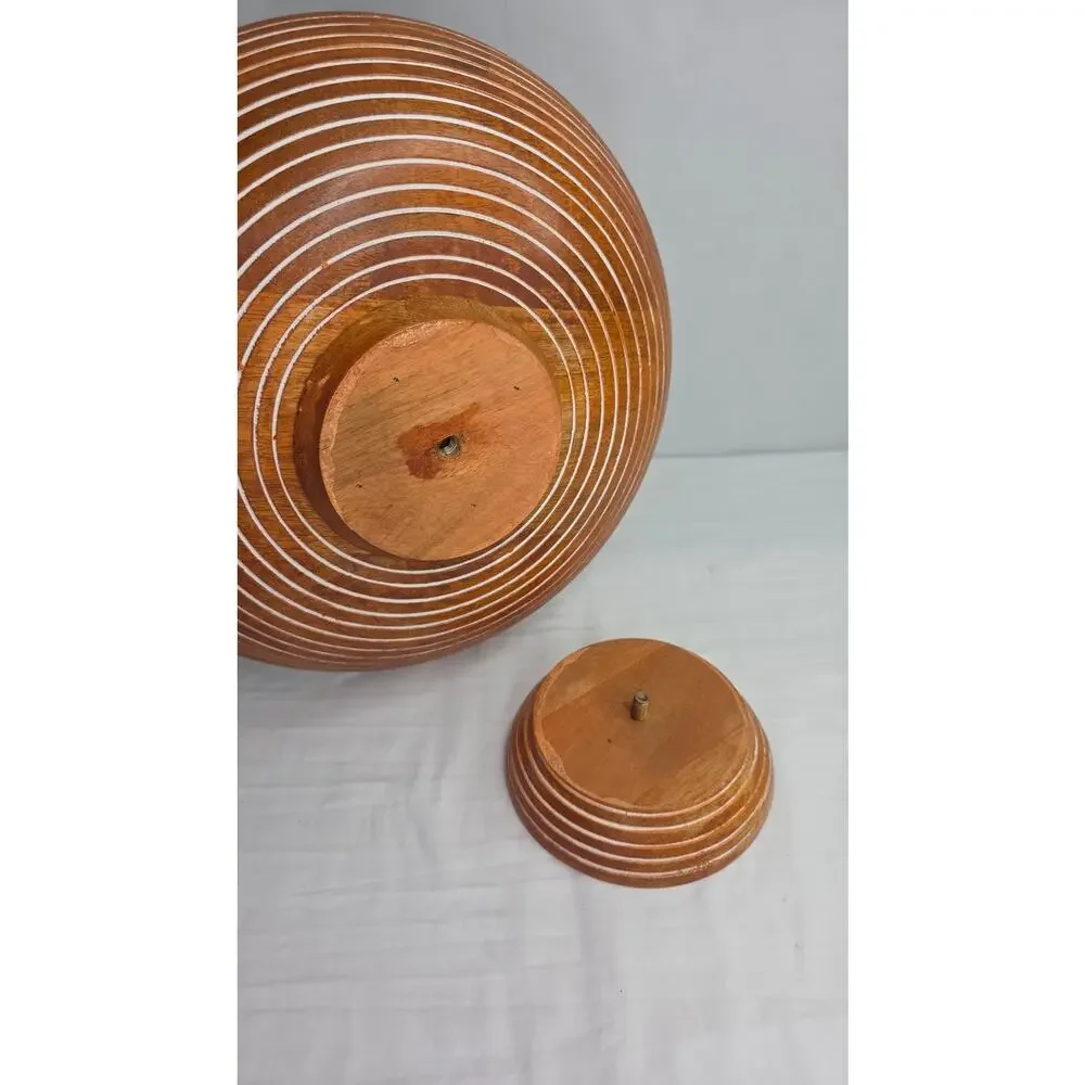 Mango Wood Salad Bowl 12” Hand Carved Striped Decorative Rustic Farmhouse